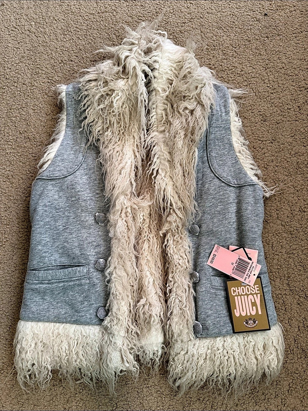 Juicy Couture Reversible Fur Vest Reversible Fur Vest in Gray & Cream brand new